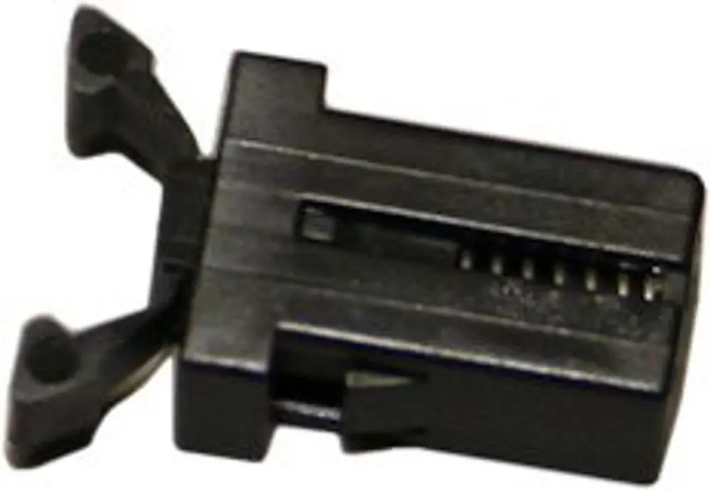Schwarzer Kunststoff-Schnappverschluss von Bosch, hergestellt für die Verkleidung, mit zwei seitlichen Clips und einer zentralen Einsiefer.
